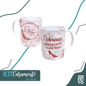 Caneca Convite - Kit Casamento da Efeito - Porcelana 350ml  - Brilho  