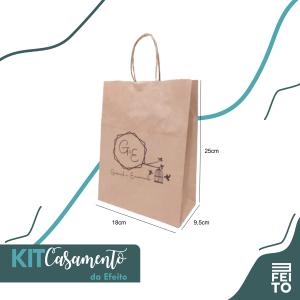 Sacola Personalizada - Kit Casamento da Efeito - Kraft pardo Larg. 18 x Alt. 25 x Comp. 9,5cm - 4x0 (frente estampada em 1 cor) - Silk Screen  