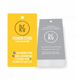 Tag - Couchê 300g 9x5cm - 4x1 - Verniz localizado - Corte reto - Furo 4mm